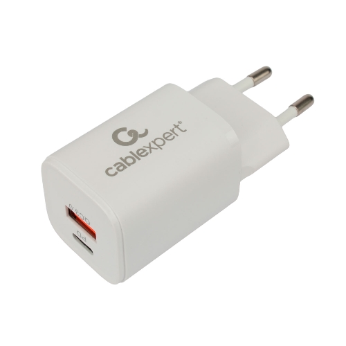 Сетевое зарядное устройство Cablexpert MP3A-PC-42, 30Вт, быстрая зарядка QC3.0/PD, 2 порта: USB и Type-C, белый, пакет