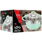 Кастрюля LARA LR02-544 MINT 24x13 см, 5,7 л, носик, индукционное дно, крышка с бортом, нержавеющая сталь