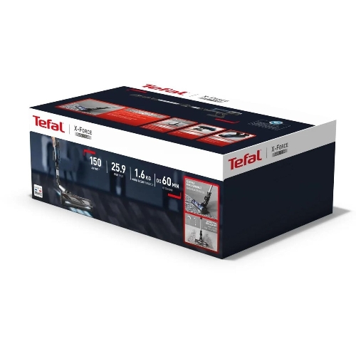 Пылесос вертикальный Tefal X-Force Flex TY9LC1WO серый/синий, питание от аккумулятора, 150 Вт, уборка сухая, пылесборник 0.65 л