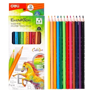 Карандаши цветные Deli EC113-12 Enovation, трехгранный профиль, пластик 12 цветов, коробка с европодвесом (12шт)