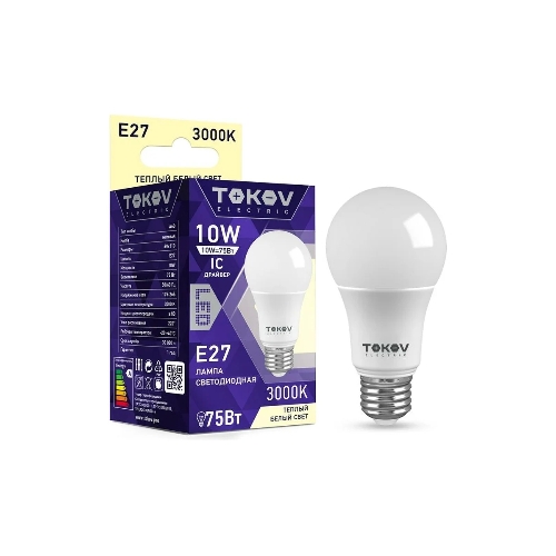 Лампа светодиодная TOKOV ELECTRIC 10 Вт А60 3000К Е27 175-265 В