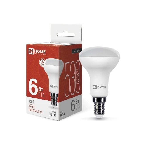 Лампа светодиодная IN HOME LED-R50-VC (4690612024264) 6 Вт 4000К нейтр. белый E14 525лм 230В