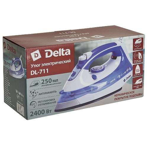 Утюг Delta DL-711 белый с фиолетовым, 2400 Вт, 20 г/мин, 120 г/мин, 250 мл