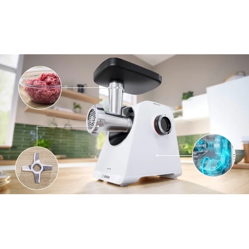 Мясорубка электрическая Bosch MFWS607W белый, 2100 Вт, 3.5 кг/мин, реверс, насадки - 4