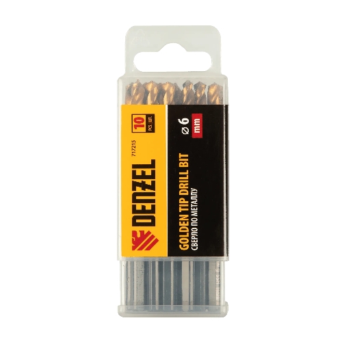 Сверло по металлу Denzel 6 мм, HSS-Tin, Golden Tip, 10 шт.
