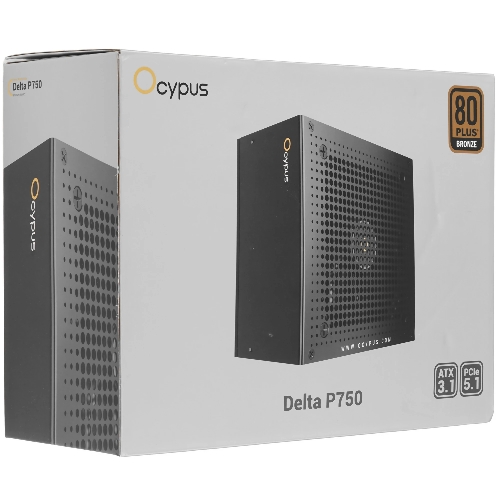 Блок питания 750W Ocypus Delta P750 (ATX, 80 PLUS Bronze, APFC, 20+4 pin, 120мм fan, PCI-E 6+2Px3, 8xSATA) (Delta-P750-B1FDBK024X-EU)