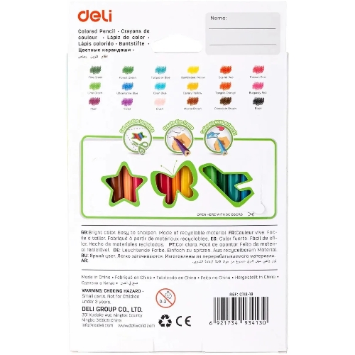 Карандаши цветные Deli EC113-18 Enovation, трехгранный профиль, пластик 18 цветов, коробка с европодвесом (18шт)