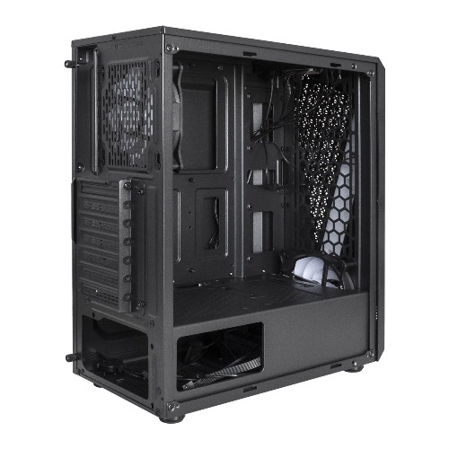 Компьютерный корпус Miditower ExeGate EVO-8225-NPX500 (ATX, БП 500NPX с вент. 12см, 2хUSB+1хUSB 3.0, черный, 2 вент. с RGb подсветкой и полоса на передней панели, боковая панель - закаленное стекло)