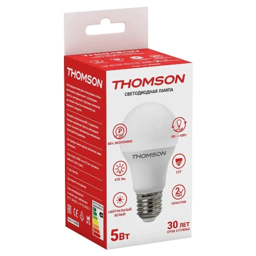 Лампа cветодиодная LED Thomson TH-B2098 E27, груша, 5Вт, 4000К, белый нейтральный, 1 шт.