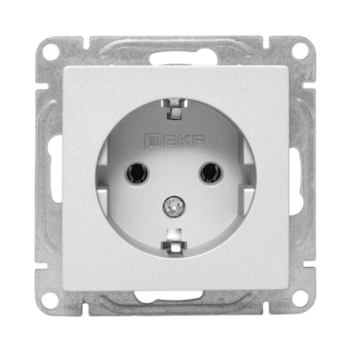Механизм розетки EKF UP1-SOA-110 16А, с заземлением, без шторок, алюминий Эпика