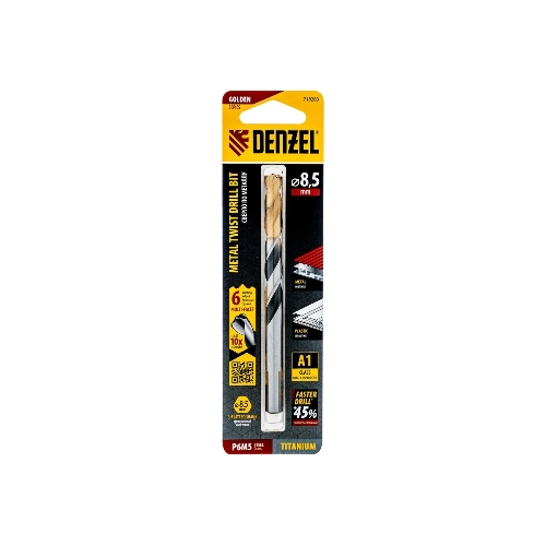 Сверло спиральное по металлу Denzel 8,5 x 117мм, Р6М5, Golden Tip, многогранная заточка