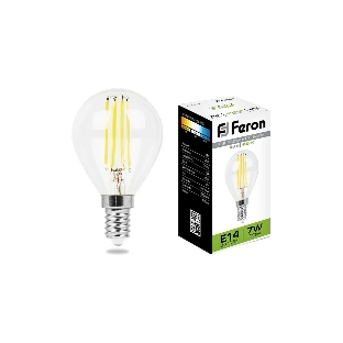 Лампа светодиодная Feron LB-52 7Вт Е14 белый шар FILAMENT