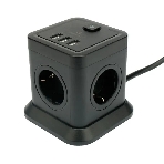 Сетевой фильтр Cablexpert Tower TWR-4-U3-B-2, 4 р, 10А, 3xUSB, 3.1А, 2 м, ур.защиты 2+, черный, коробка