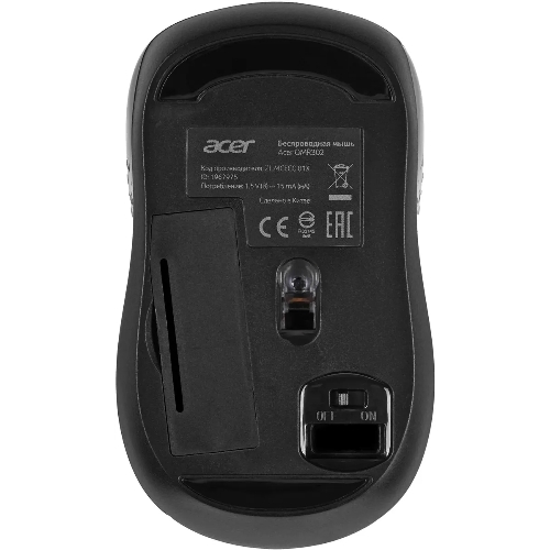 Мышь беспроводная Acer OMR302 черный, 1200 dpi, радиоканал, USB, кнопки - 3
