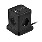 Сетевой фильтр Cablexpert Tower TWR-4-U3-B-2, 4 р, 10А, 3xUSB, 3.1А, 2 м, ур.защиты 2+, черный, коробка