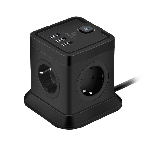 Сетевой фильтр Cablexpert Tower TWR-4-U3-B-2, 4 р, 10А, 3xUSB, 3.1А, 2 м, ур.защиты 2+, черный, коробка