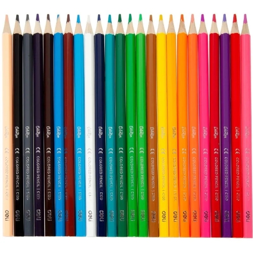 Карандаши цветные Deli EC130-24 ColoRun, шестигранный профиль, дерево 24 цвета, коробка с европодвесом (24шт)