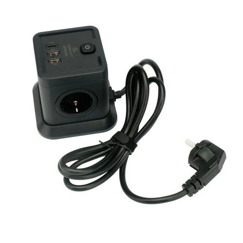 Сетевой фильтр Cablexpert Tower TWR-4-CU2-B-2, 4 р, 10А, 1xType-C PD, 20Вт, 2хUSB, 2 м, ур.защиты 2+, черный, коробка