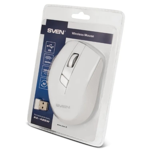 Мышь беспроводная SVEN RX-425W белый, 1600 dpi, радиоканал, USB, кнопки - 6
