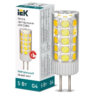 Лампа светодиодная IEK LLE-CORN-5-012-40-G4 CORN 5Вт капсула 4000К G4 12В керамика