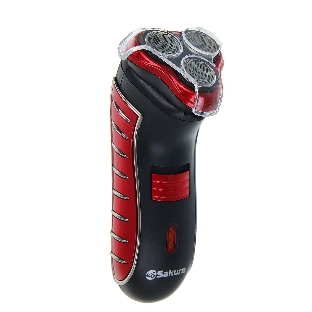 Электробритва Sakura SA-5414RB красно-черный(Бритва электрическая, сухое бритье, работа от аккумулятора. 3 бреющие головки. Индикатор заряда батарейки. Защитная крышка. Щеточка для очистки.)