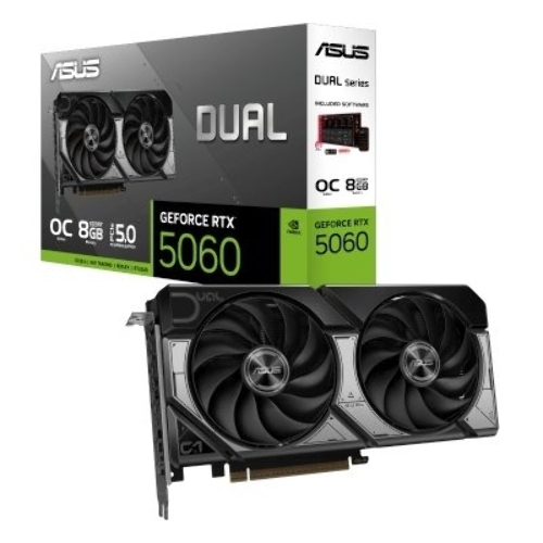 Видеокарта ASUS DUAL-RTX5060-O8G, NVIDIA GeForce RTX 5060, 8 ГБ GDDR7, 128 бит, PCI-e 5.0, 1xHDMI, 3xDP, 2565 МГц