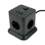 Сетевой фильтр Cablexpert Tower TWR-4-CU2-B-2, 4 р, 10А, 1xType-C PD, 20Вт, 2хUSB, 2 м, ур.защиты 2+, черный, коробка