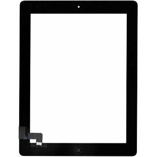 Сенсорное стекло (тачскрин) для iPad 2 (A1395, A1396, A1397), черное с кнопкой OEM
