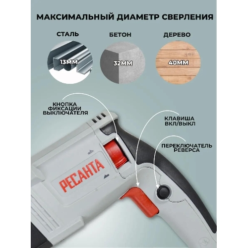 Перфоратор Ресанта П-32-1000К, SDS-plus, 1000 Вт, 5,2 Дж, от сети