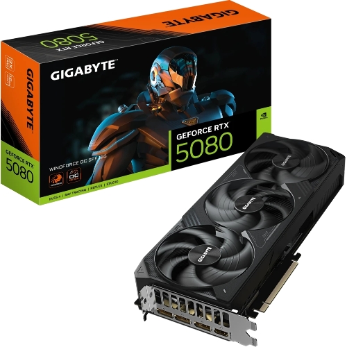 Видеокарта Gigabyte PCI-E 5.0 GV-N5080WF3OC-16GD 1.0 NVIDIA GeForce RTX 5080 16Gb 256bit GDDR7 2670/30000 HDMIx1 DPx3 HDCP Ret