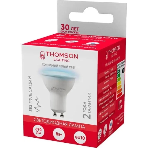 Лампа cветодиодная LED Thomson TH-B2327 GU10, полусфера, 8Вт, 6500К, белый холодный, 1 шт.