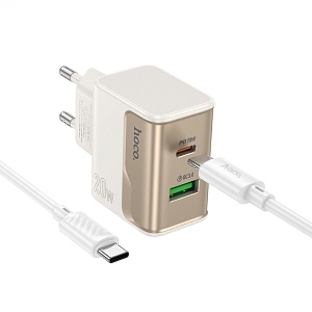 Сетевое зарядное устройство HOCO CS71Aaa 1USB+1Type-C 3.0A PD 20W+QC3.0 для Type-C Type-C, 1м, белый