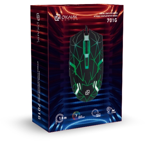 Мышь проводная Oklick 701G черный, 3600 dpi, USB, кнопки - 6