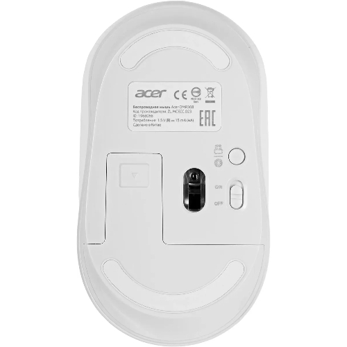 Мышь беспроводная Acer OMR308 белый, 1600 dpi, радиоканал, Bluetooth, USB, кнопки - 4