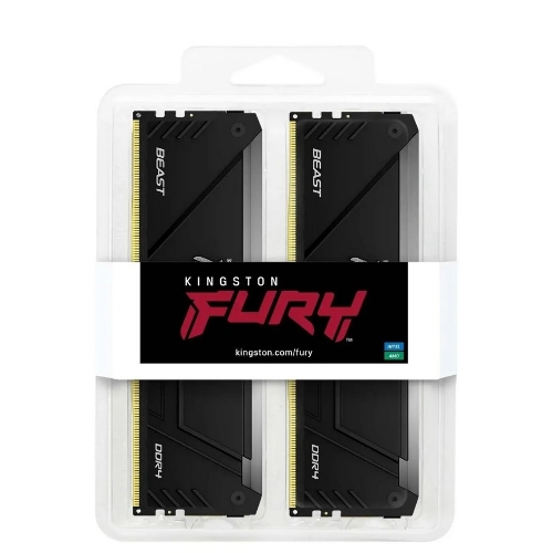 Оперативная память Kingston Fury Beast, DDR4, 32GB (2x16GB), 3200MHz, CL16, DIMM, с радиатором, RGB, черный