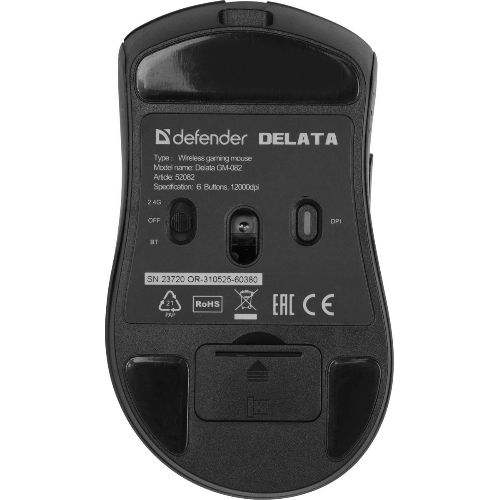 Мышь беспроводная Defender Delata GM-082 черный, 12000 dpi, радиоканал, Bluetooth, USB, кнопки - 6