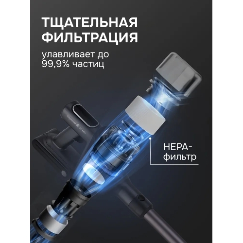 Пылесос вертикальный Zigmund & Shtain ZVC-1510 серый, питание от аккумулятора, 450 Вт, уборка суxая/влажная, пылесборник 0.5 л