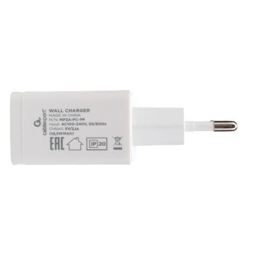 Сетевое зарядное устройство Cablexpert MP3A-PC-38 100/220V - 5V USB 1 порт, 2A, белый