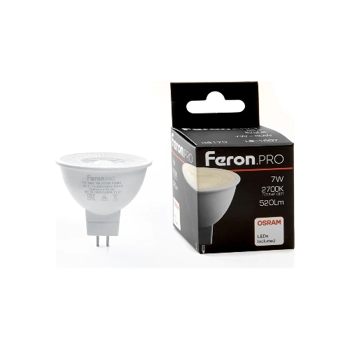 Лампа светодиодная Feron PRO LB-1607 (38179) 7 вт 230в G5.3 теплый с линзой 38 гр.
