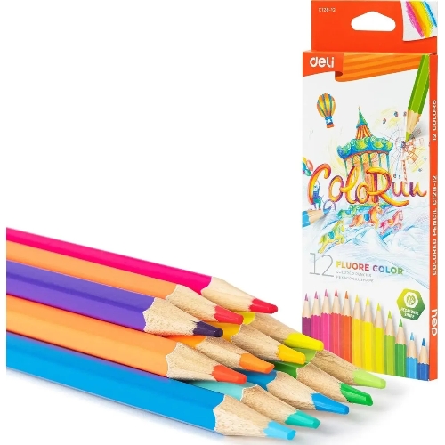 Карандаши цветные Deli EC128-12 ColoRun, шестигранный профиль, дерево 12 цветов, коробка с европодвесом (12шт)