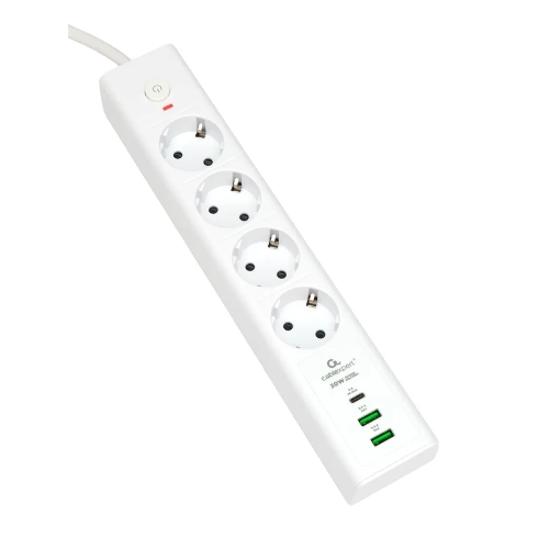 Сетевой фильтр Cablexpert Exnovo EXN-4-CU2-W-2, 4 р, 16А, 1xType-C PD, 30Вт, 2хUSB, 2 м, ур.защиты 4+, белый, коробка