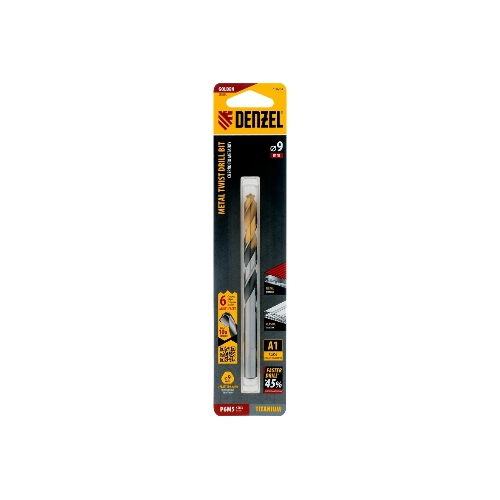 Сверло спиральное по металлу Denzel 9 x 125мм, Р6М5, Golden Tip, многогранная заточка