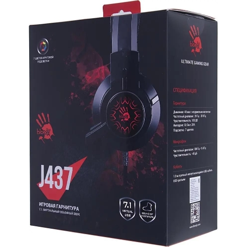 Гарнитура Bloody J437 чёрный, проводная, подсветка