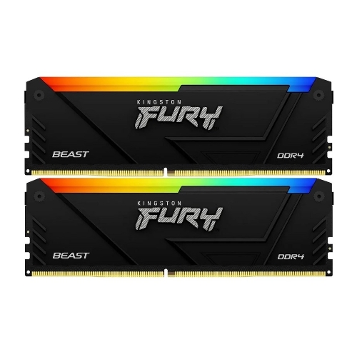 Оперативная память Kingston Fury Beast, DDR4, 32GB (2x16GB), 3200MHz, CL16, DIMM, с радиатором, RGB, черный