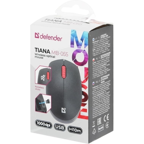 Мышь беспроводная Defender Tiana MB-055 черный, 1000 dpi, радиоканал, USB, кнопки - 3