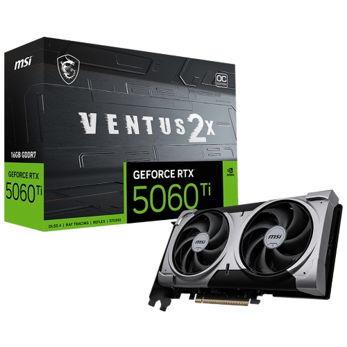 Видеокарта MSI RTX 5060 TI 16G VENTUS 2X PLUS, NVIDIA RTX 5060 Ti, 16 ГБ GDDR7, 128 бит, PCI-e 5.0, 1xHDMI, 3xDP, 2602 МГц