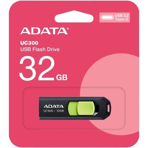 Флешка USB ADATA UC300 (ACHO-UC300-32G-RBK/GN), 32Gb, Type-C USB 3.2, R/W 100/30, черный/зеленый