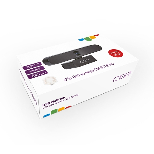 Веб-камера CBR CW 870FHD 1920x1080, 30 кадр/с, USB Type-A, микрофон (шумоподавление), автоматическая фокусировка, универсальное крепление