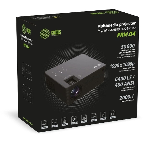 Проектор Cactus CS-PRM.04WT.WUXGA-A LCD 400Lm ANSI (1920x1080) 2000:1 ресурс лампы:50000часов 1xUSB typeA 1xHDMI 2.5кг