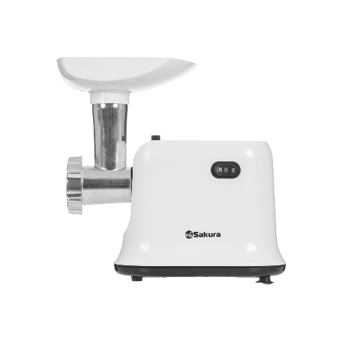 Мясорубка электрическая Sakura SA-6420SW белый, 1500 Вт, 1.4 кг/мин, реверс, защита от перегрузки, насадки - 4